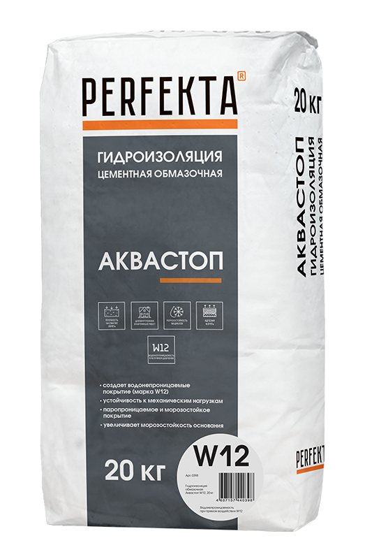 0398 Гидроизоляция цементная обмазочная Аквастоп W12, 20 кг